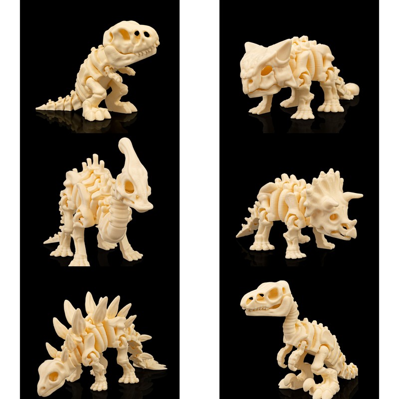 Coleção de esqueletos de dinossauros articulados impressos em 3D