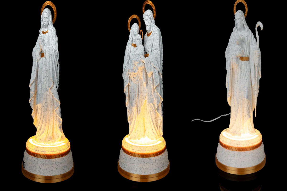 Nossa Senhora, Sagrada Família e Jesus Bom Pastor da coleção Luz Sagrada